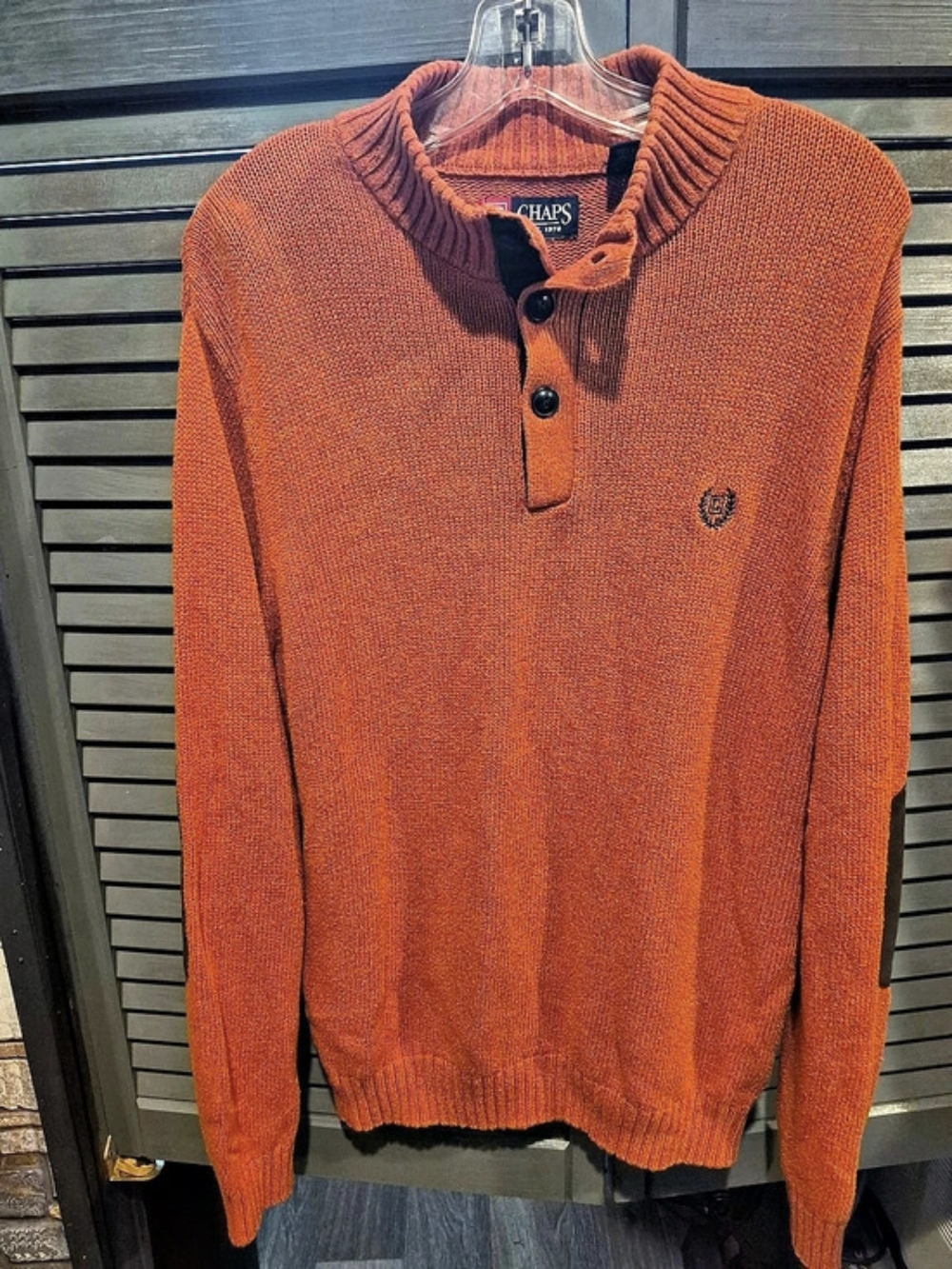 Chaps Classic-Fit Mockneck Sweater with Elbow Patches Men's Orange Henley